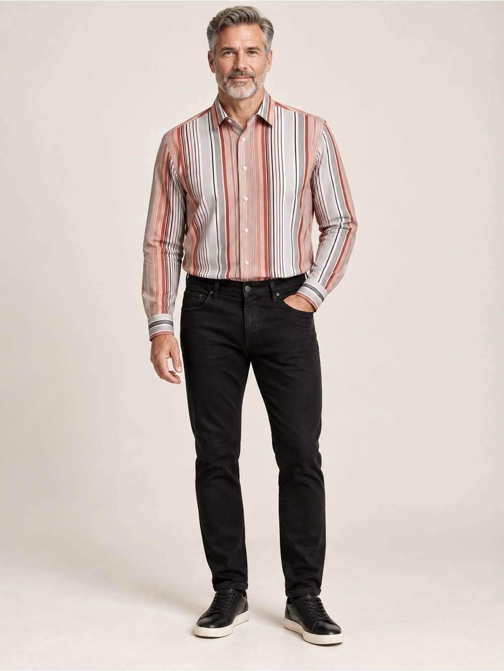 Salvatore Ferragamo Men's Pink Gray Striped Dress Shirt | Cotton | Made in Italy